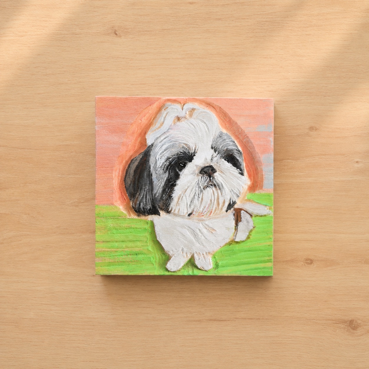 Hand-carved woodcut pet portrait
